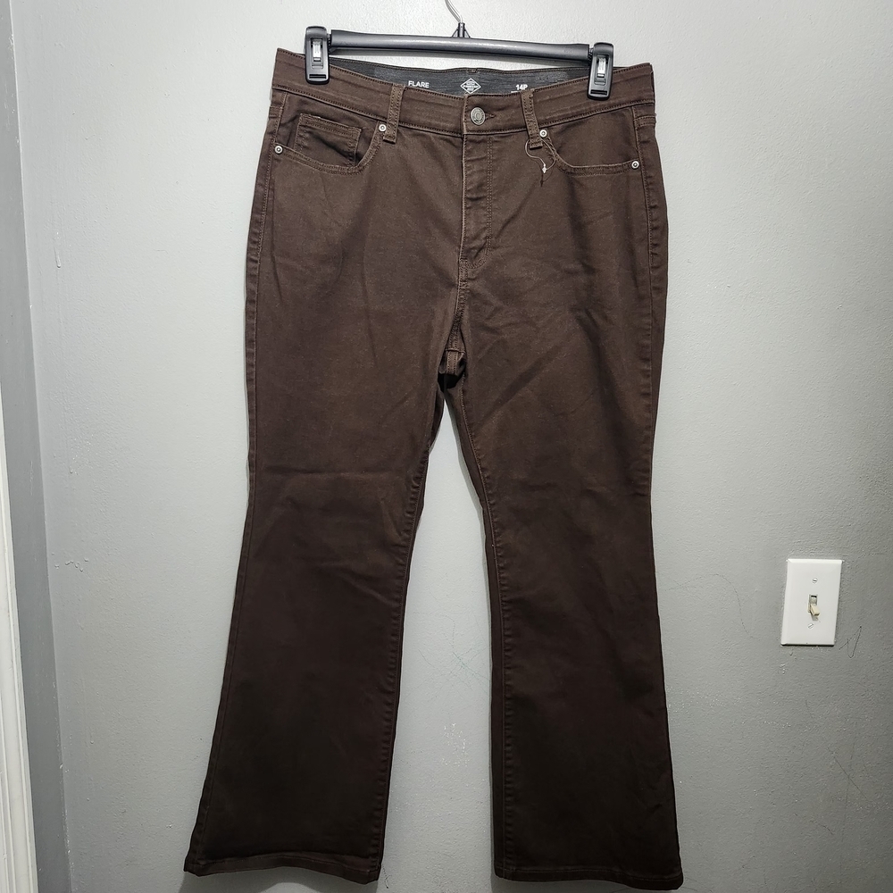 Womens Brown Flare Jeans Size 14P New Without Tags